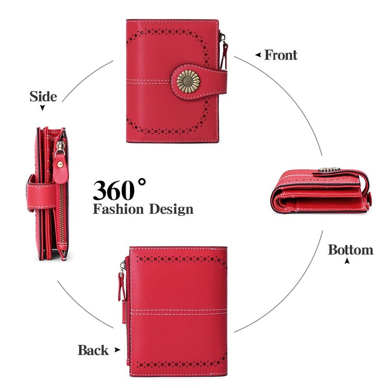 SENDEFN Small Womens Wallet Leather Bifold Card Holder RFID Blocking with Zipper Coin Pocket - Image 4